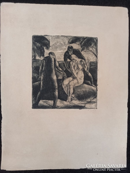 Jenő Tarjáni Simkovics - Zsuzsanna and the Elders, 1923, zinc scratch biblical scene