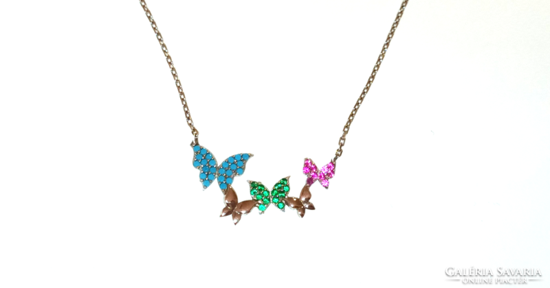 S925 silver necklace with 5 butterfly pendants