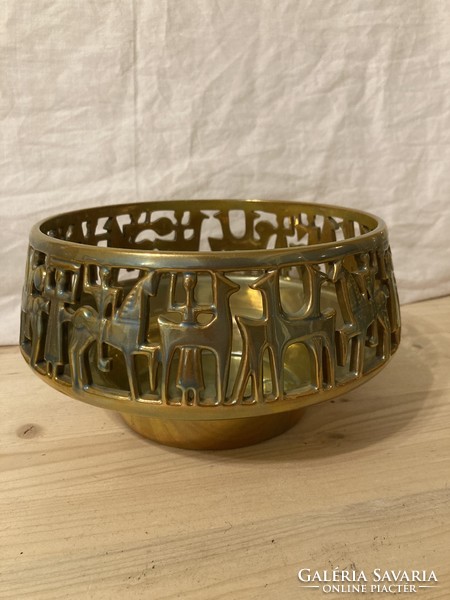 Zsolnay conquest openwork pot in gold-green colors by blacksmith István