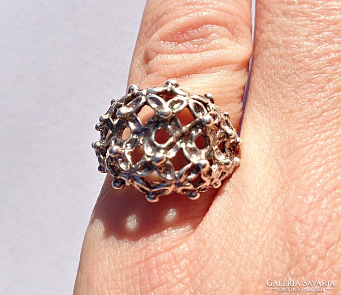 Floral openwork pattern silver ring