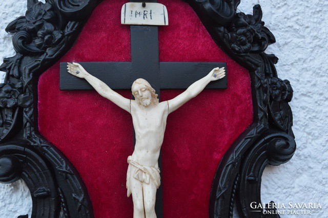 62. Antik, CSONT Jézus Krisztus 11 cm, 36, cm feszület, impozáns, aprólékos, kereszt, korpusz