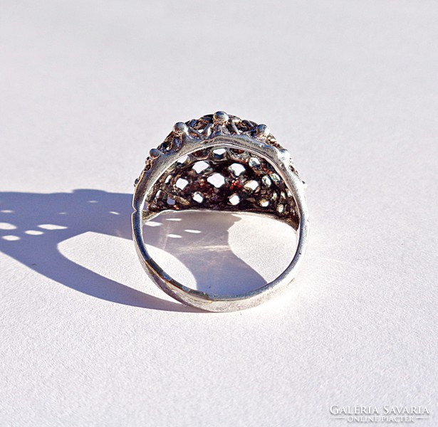 Virágos, áttört mintás ezüst gyűrű