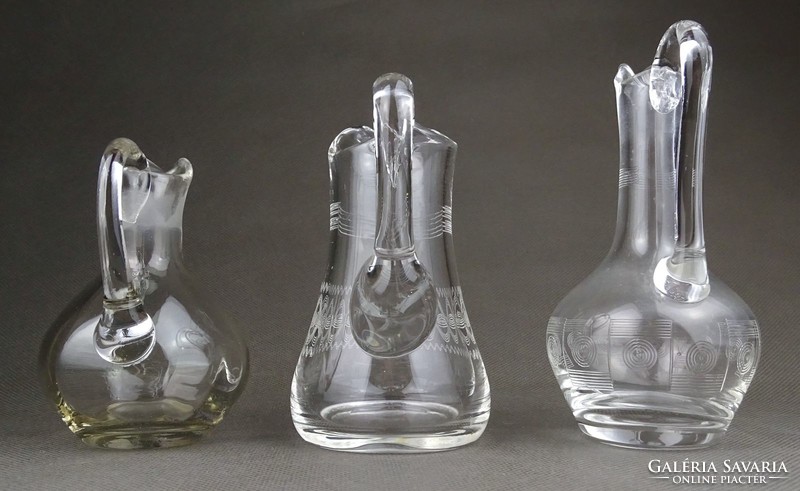 1H462 old etched glass small oil vinegar spout 3 pieces