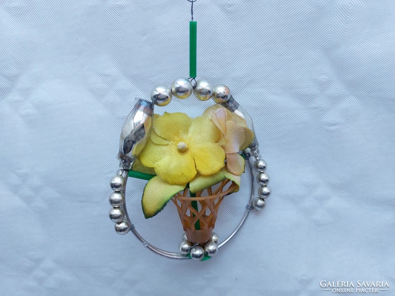 Old glass Christmas tree ornament flower basket glass ornament