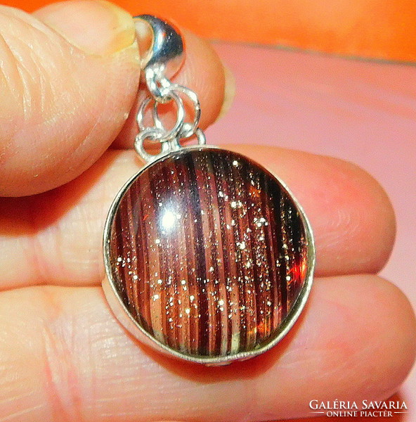 Golden glitter Murano glass round pendant