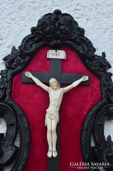 62. Antik, CSONT Jézus Krisztus 11 cm, 36, cm feszület, impozáns, aprólékos, kereszt, korpusz