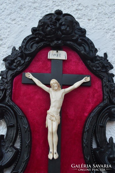 62. Antique, bone of Jesus Christ 11 cm, 36, cm crucifix, imposing, meticulous, cross, corpus