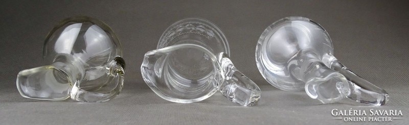 1H462 old etched glass small oil vinegar spout 3 pieces