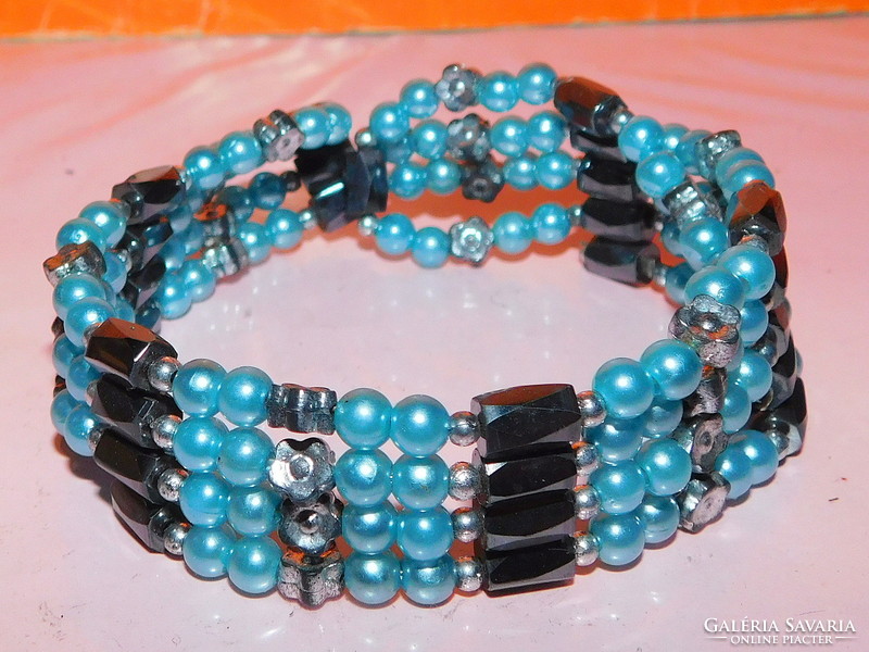 Turquoise Blue Pearl Hematite Necklace Bracelet with Magnetic Healing 90cm