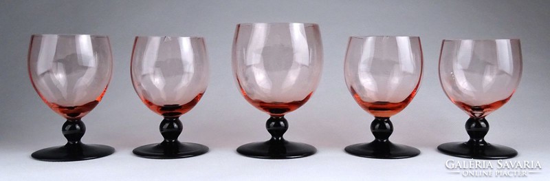1H467 Antik art deco színezett stampedlis üveg pohár készlet 5 darab
