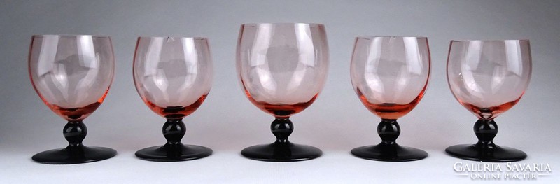 1H467 antique art deco tinted stampedlis glass cup set 5 pieces