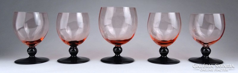 1H467 antique art deco tinted stampedlis glass cup set 5 pieces