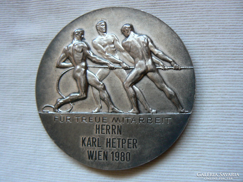 Silver-plated reward medal, Vienna 1980, depiction of Hermes, award, silver-plated bronze sculpture