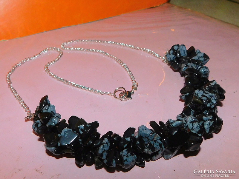 3 Row Twisted Onyx Obsidian Mineral Stone Necklace 60cm