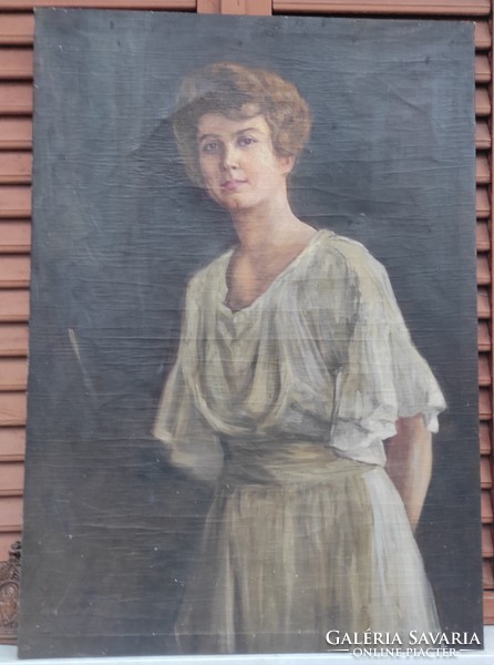 Antique painting young gentleman lady, art nouveau art deco oil on canvas 75 x 105 cm, beautiful portrait