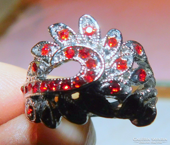 Rubin Piros köves Páva mint.Tibeti Ezüst Gyűrű 6.5-es