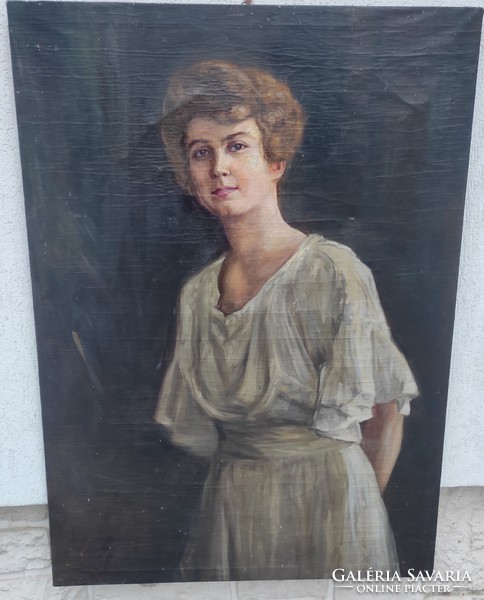 Antik festmény fiatal Úri hölgy, Szecessziós Art Deco olaj vászon 75 X 105 cm, szép portré
