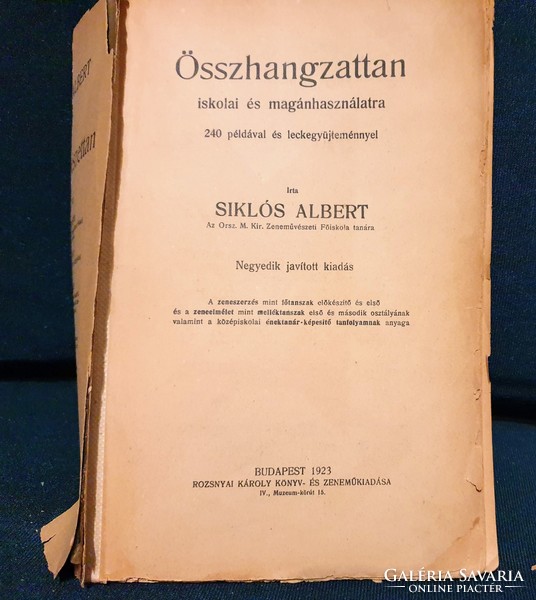 Siklós Albert: Összhangzattan  1923. Rozsnyai Károly Könyv- és Zeneműkiadása Bp.