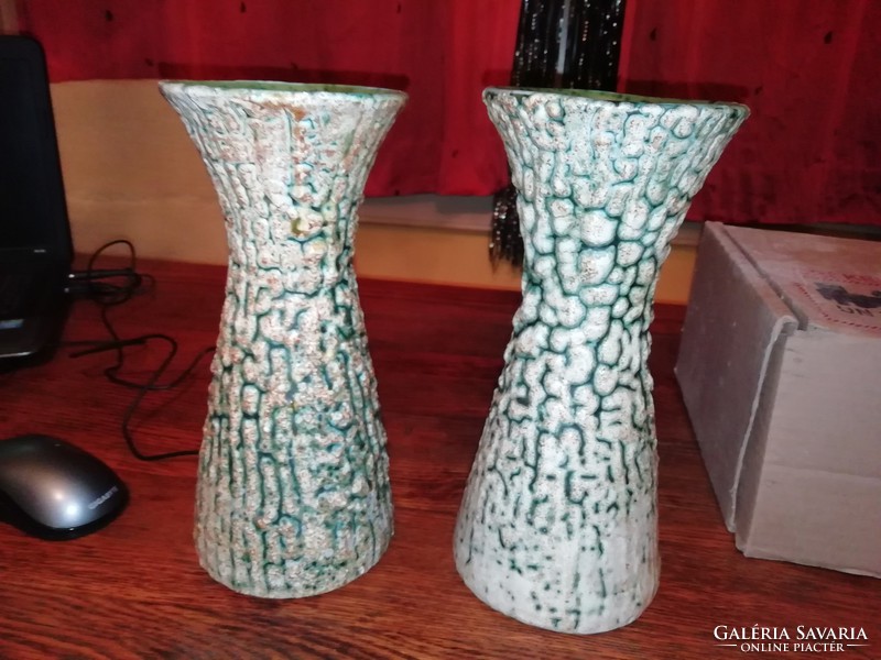 Applied art shrink-glazed ceramic vases in a pair, 25 cm high