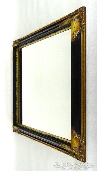1H392 Antik fekete-arany falitükör 68 x 78 cm