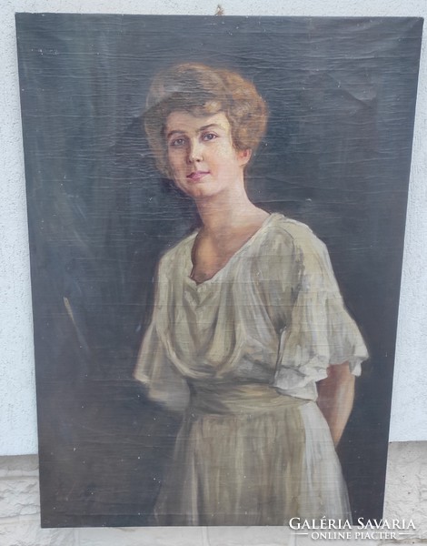 Antik festmény fiatal Úri hölgy, Szecessziós Art Deco olaj vászon 75 X 105 cm, szép portré