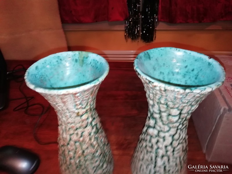 Applied art shrink-glazed ceramic vases in a pair, 25 cm high