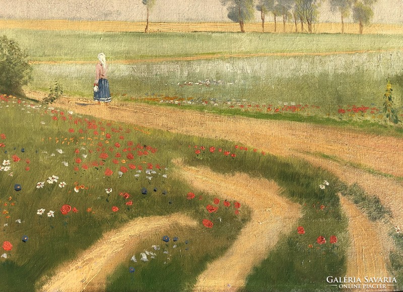 József Kerekes (1892-1938) “on the way home” c. 72X92 cm oil painting