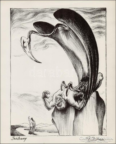 Gyula Zilzer (1898 - 1969) etching entitled Jealousy (1922)