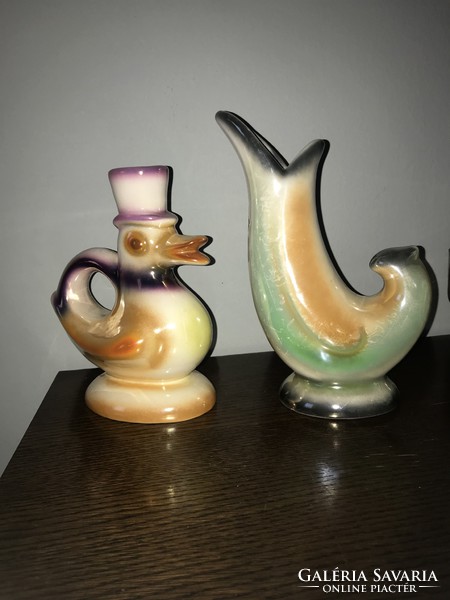 Bodrogkeresztúr ceramic vase + duck figurine statue