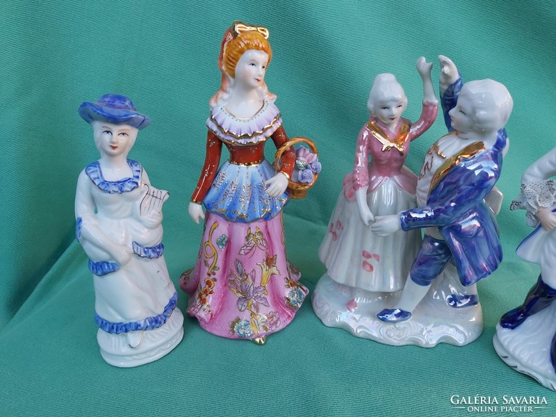 Beautiful 4-piece porcelain nipple package baroque lady with floral basket dancer dancing collectible piece