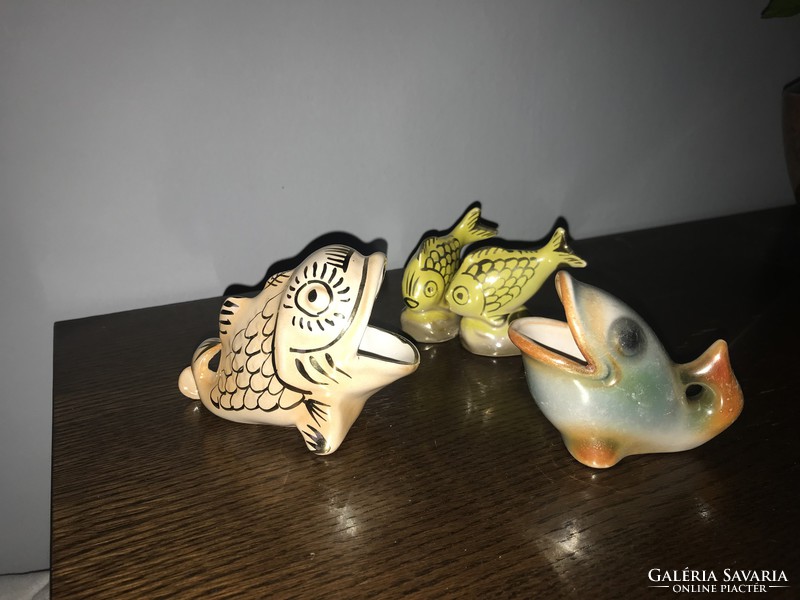4 Pieces of Bodrogkeresztúr fish fish figure ceramic sculpture