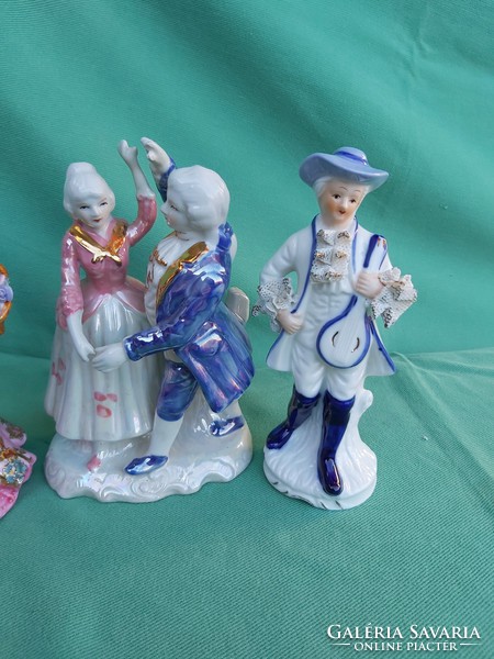 Beautiful 4-piece porcelain nipple package baroque lady with floral basket dancer dancing collectible piece