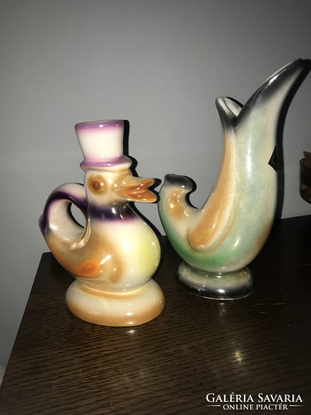 Bodrogkeresztúr ceramic vase + duck figurine statue