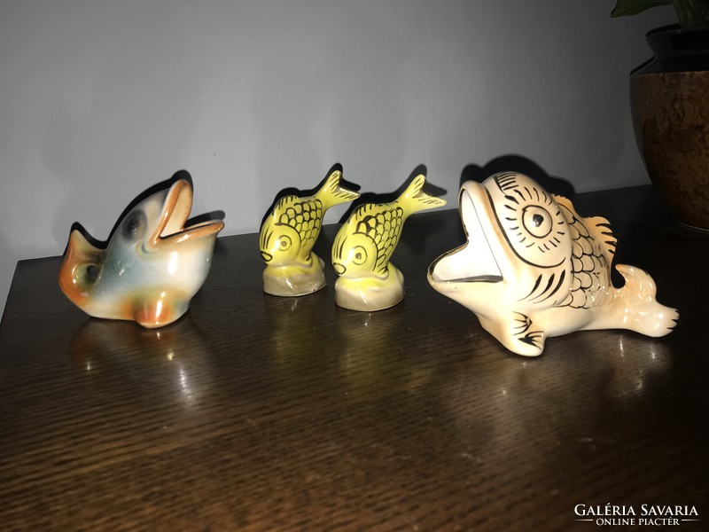 4 Pieces of Bodrogkeresztúr fish fish figure ceramic sculpture