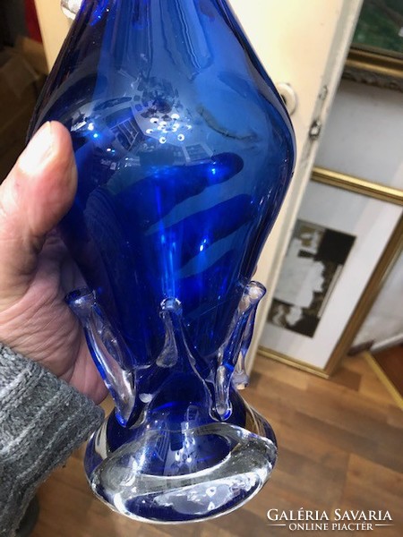 Czech old glass vase, flawless workmanship, 30 cm high.
