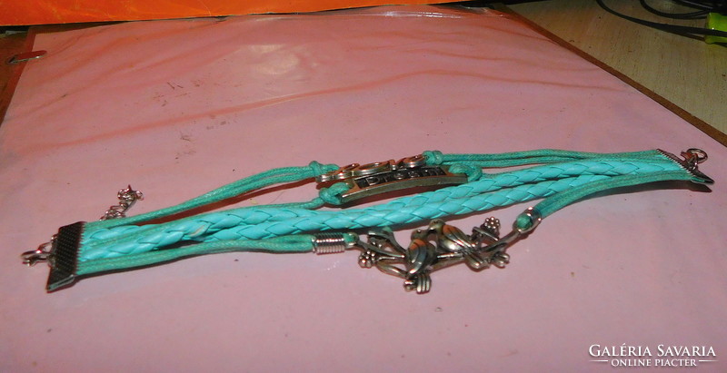 Turquoise blue singing bird pair leather 5 row bracelet