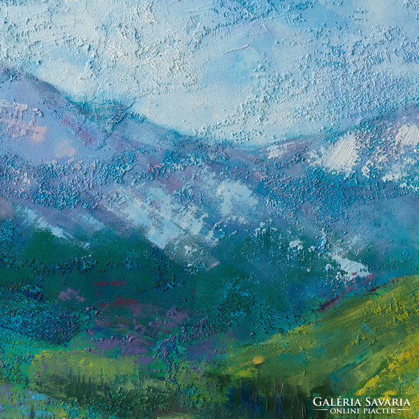 Mountains - oil painting by Szilvia Bánki (80x80 cm)