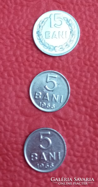 Románia 1 db 15 bani/1973/ és 2 db 5 bani/1966/