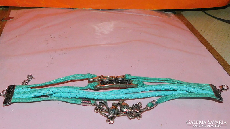 Turquoise blue singing bird pair leather 5 row bracelet