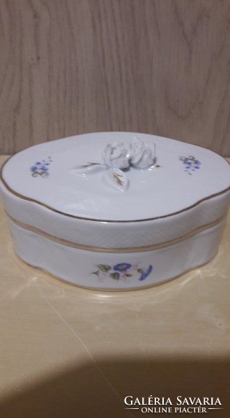 Hollóházi hajnalka mintás, porcelán bonbonier, ékszertartó, doboz