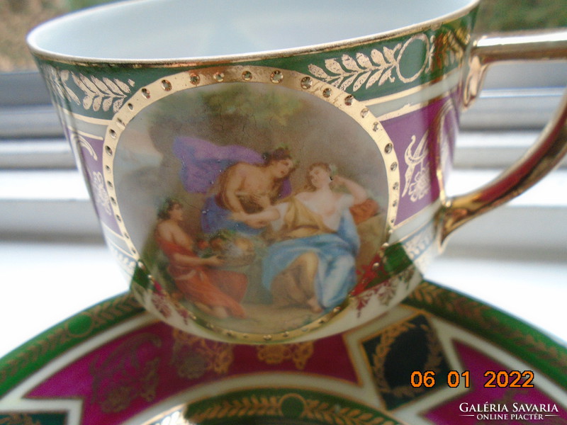 Novel altwien empire tea set with opulent gold patterns and mythological scene