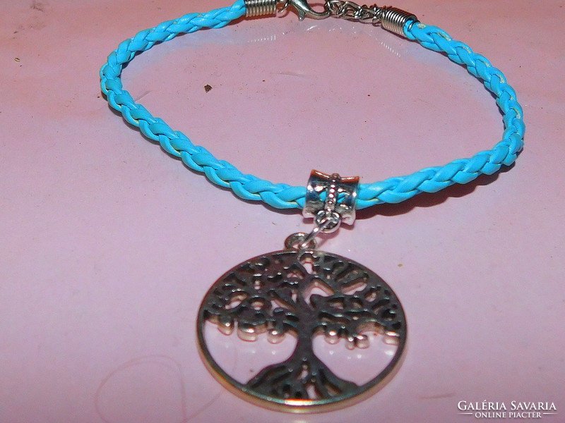 Tree of life pendant turquoise blue braided leather nature Tibetan silver bracelet