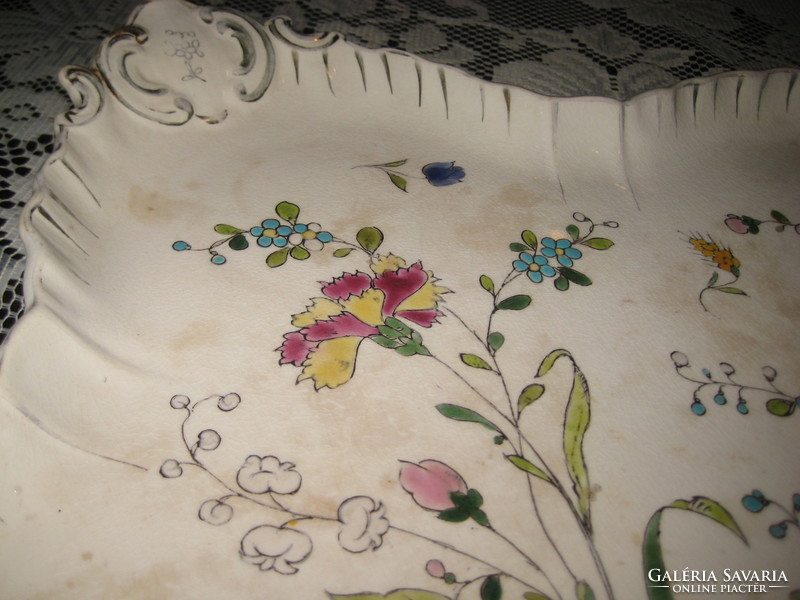 Antique, sarreguemines large centerpiece, tray, hand painted, 54 x 42 cm