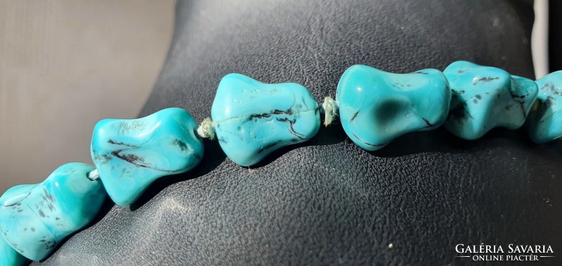 Antique turquoise imitation porcelain necklace 47 cm