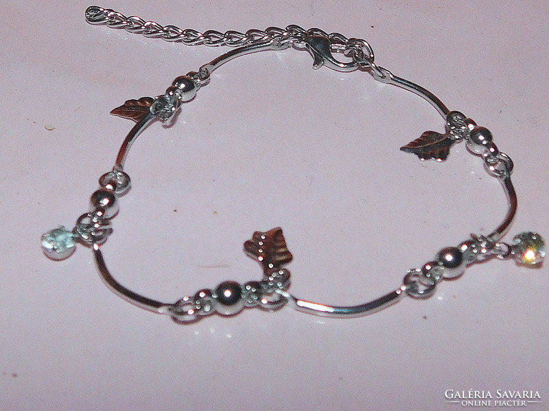 Leaf pendant crystal silver luster bracelet - up to ankle chain