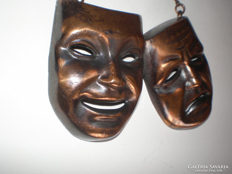 Copper theatrical masks. Wall decor. In good condition with chain. Made in the applied arts.