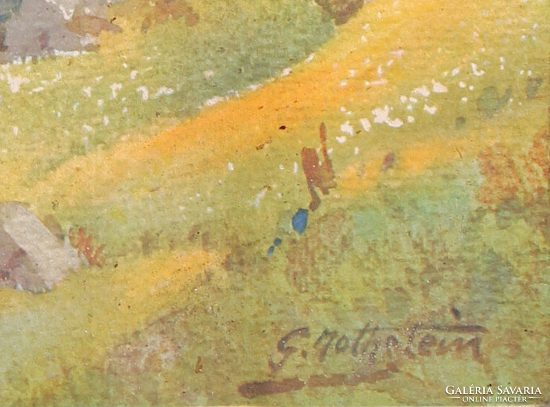 G Nottistein jelzéssel: Erkélyes faház (antik akvarell)