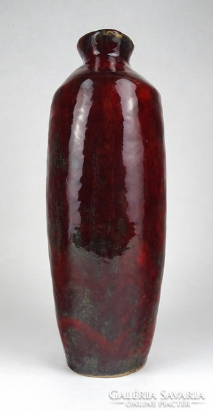 1H448 Régi retro barnás színű csorgatott mázas nagyméretű kerámia váza 30 cm
