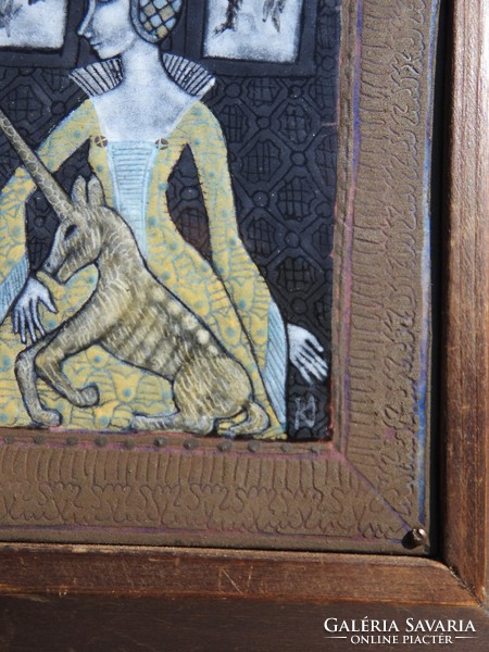 Ildikó Kátai: gothic mistress with unicorn - fire enamel picture