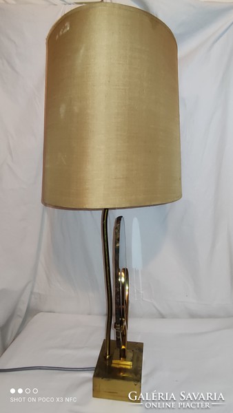 Mid century original willy makes design copper and mineral engraving table lamp 1970s 62.5 cm